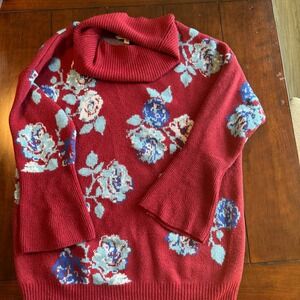The Pioneer Woman XL Floral Knit Sweater Burgundy Blue Roses‎ Bell Sleeve